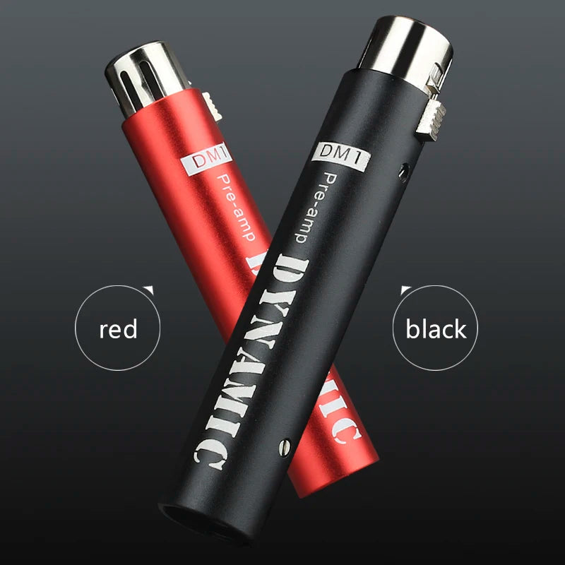 DM1 microphone -28dB preamplifier, plug and play and noise cancelling, for dynamic microphones and 48V phantom power supply