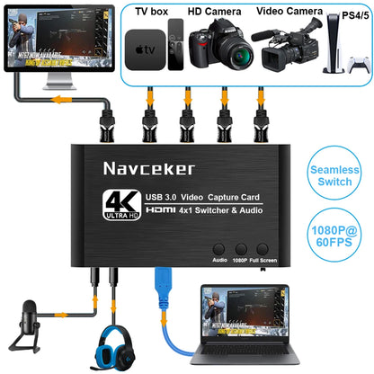 2023 4 Port 4K Video Capture Card USB