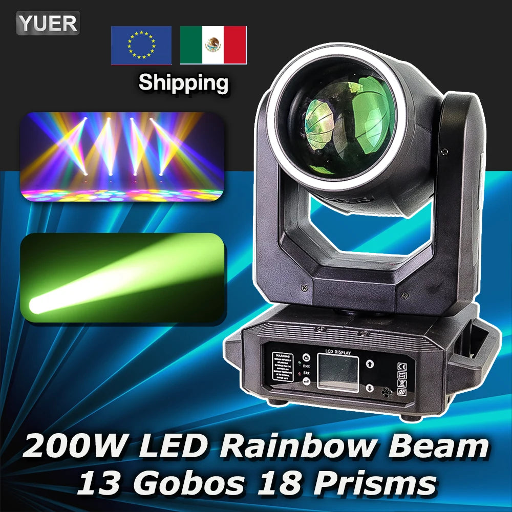 1/2/4Pcs 200W LED Beam Moving Head Light With Ring 6+12 Prisms 7 Gobos Rainbow Effect DMX For DJ Disco Party Bar Stage Lighting