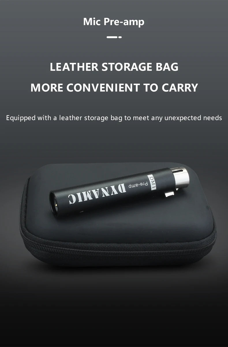 DM1 microphone -28dB preamplifier, plug and play and noise cancelling, for dynamic microphones and 48V phantom power supply