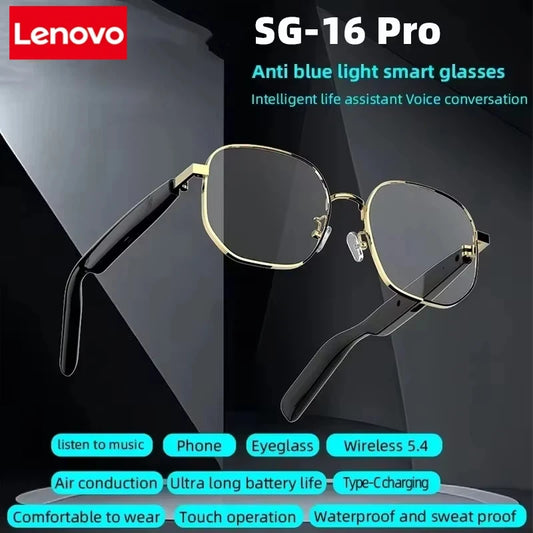 Lenovo New SG-16 Pro Smart Audio Glasses Air Conduction Wireless Bluetooth HD Headset Dustproof Waterproof Microphone Sunglasses