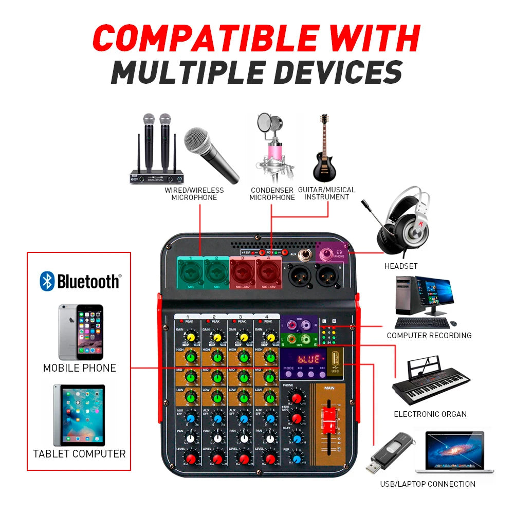 Debra 6-channel audio mixer with 48V phantom power