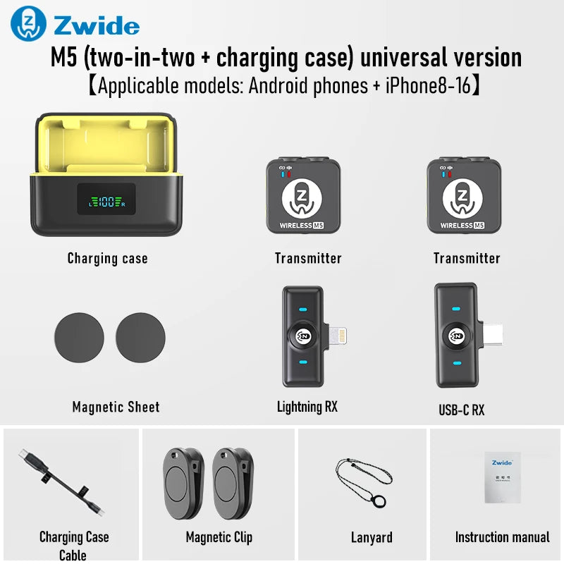 Zwide M5 small square wireless lavalier microphone